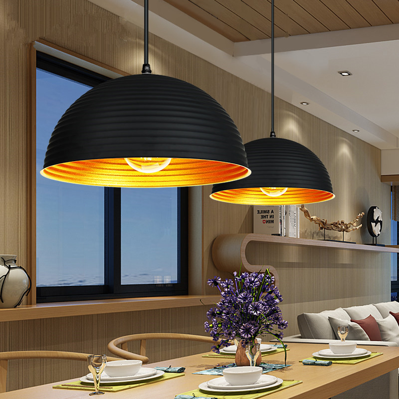 Modern minimalist black single chandelier single head semicircle lampshade creative bar counter personality restaurant Internet cafe pot cover chandelier
