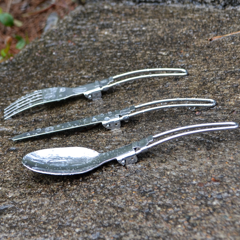 Outdoor picnic tableware Multi-functional camping Stainless Steel Folding Fork Spoon Cutlery eco-friendly folding spoon Three sets