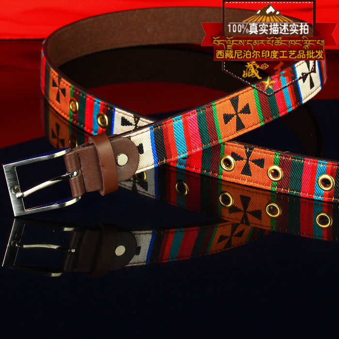 Tibetan Red Nation Features Exotic Culture Color Handmade Needle Trouser Belt Belt
