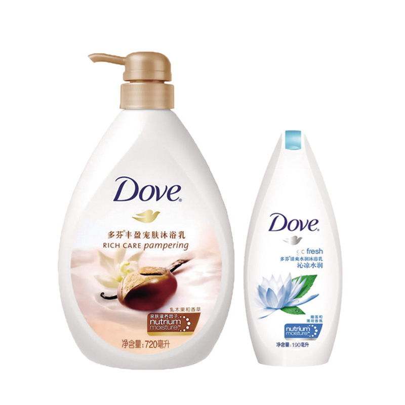包邮DOVE多芬丰盈宠肤沐浴露乳木果和香草沐浴乳送190ml沁凉水润