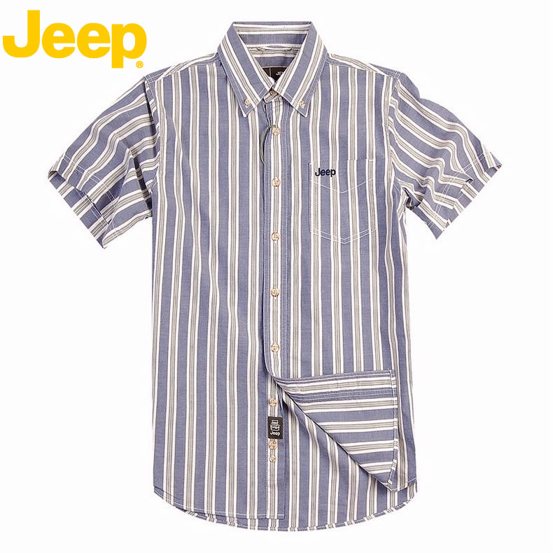 吉普JEEP专柜正品 男装夏季纯棉牛津纺条纹短袖衬衣衬衫JS11WH108