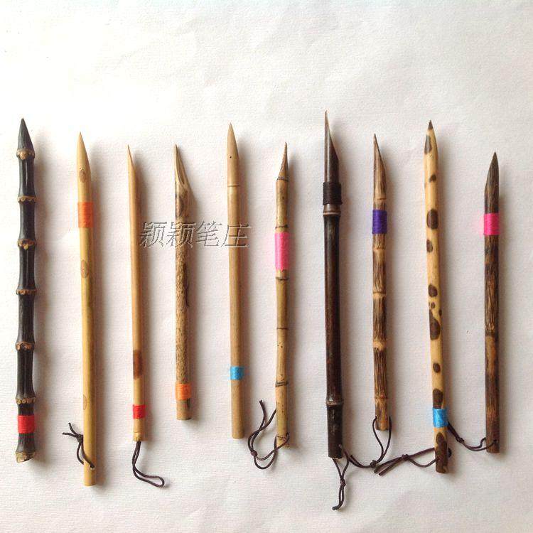 Pure handmade bamboo pen dipped pen hard pen calligraphy test color style hook line watercolor sketching pen