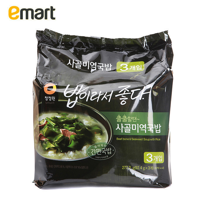 EMART易买得韩国进口清景园速食方便米饭牛肉海带汤3包278g料理包