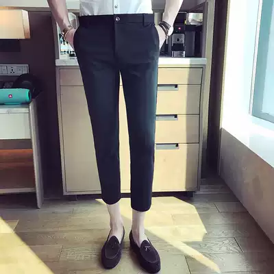 Autumn 2021 new eight-point pants men's trend hair stylist black nine pants Korean slim 8 points pipe pants