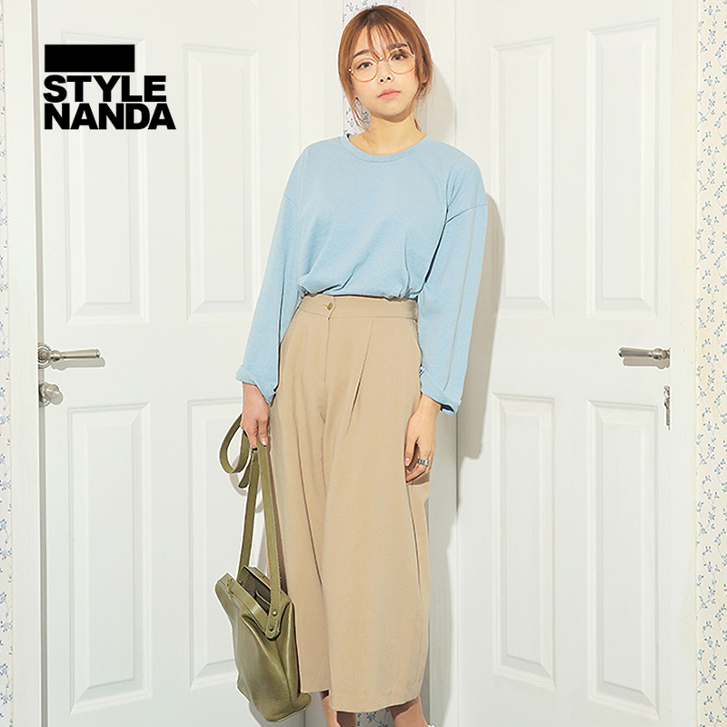 韩国 stylenanda 韩版纯色潮范8分阔腿裤