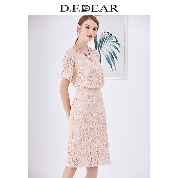 D．F．DEAR 德菲蒂奥 18年新款 短袖圆领蕾丝连衣裙 天猫优惠券折后￥239包邮（￥389-150）2色可选