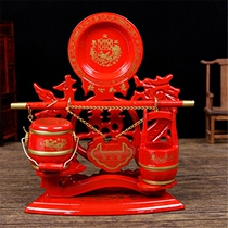 Solid wood wedding bucket three-piece suit Happy heart concentric lock Wedding mini ornament Early birth precious son set