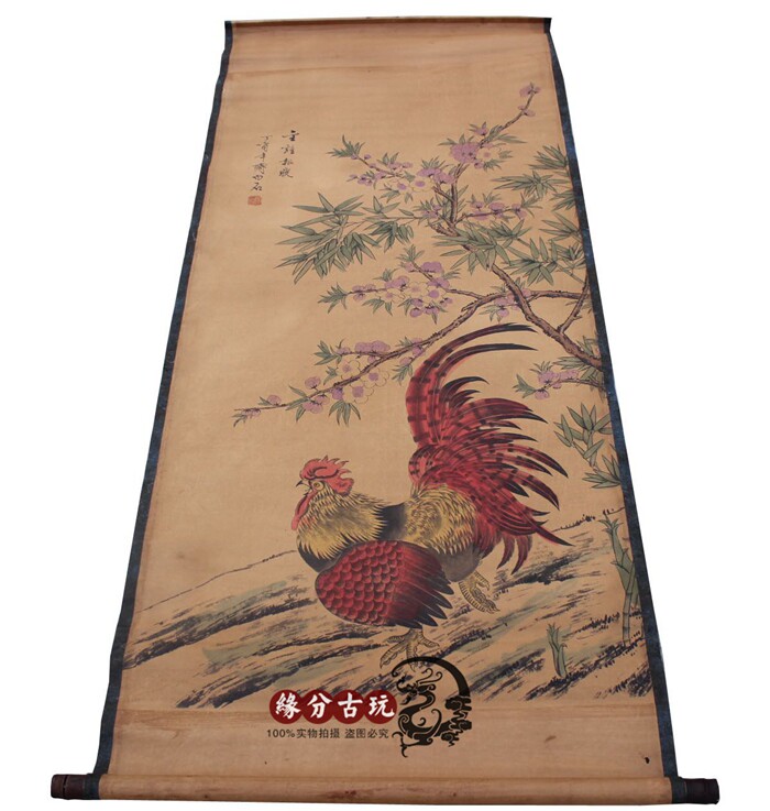 Imitation ancient Middle Hall imitation ancient character painting Chinese painting country painting living room painting landscape painting Qi Baishi gold chicken newspaper Xiaotuan installation-Taobao