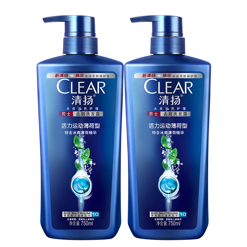 【天猫超市】清扬活力运动薄荷洗发水750ml*2