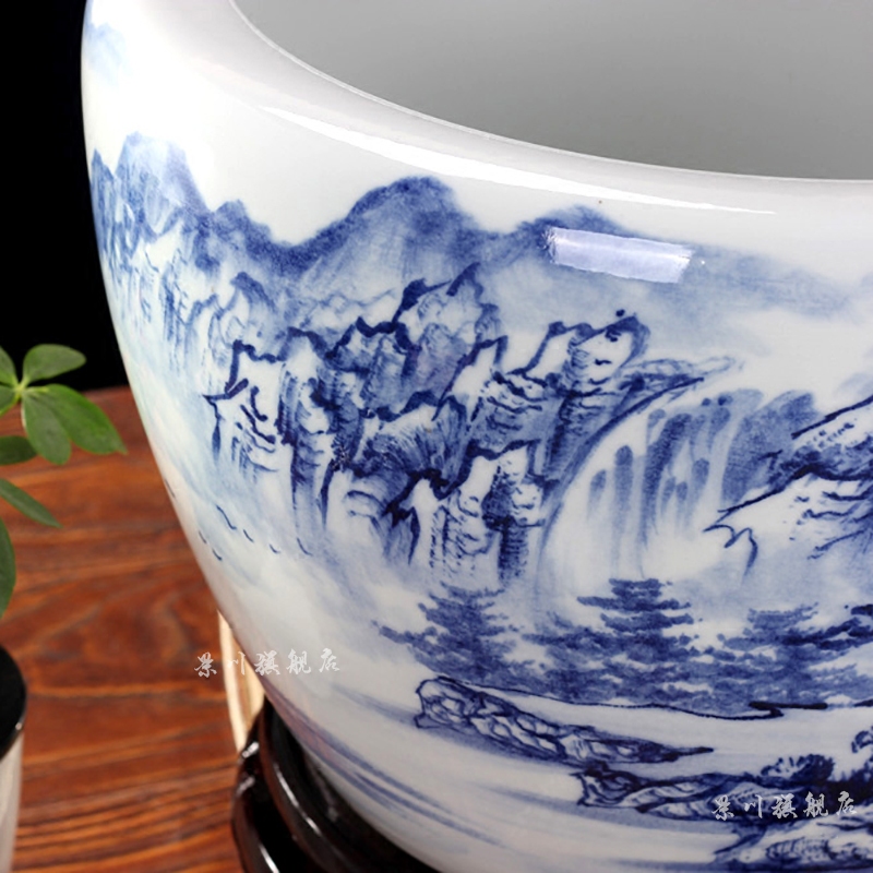 Jingdezhen ceramics large brocade carp goldfish bowl water lily lotus tortoise cylinder cylinder freehand brushwork in traditional Chinese home decoration furnishing articles