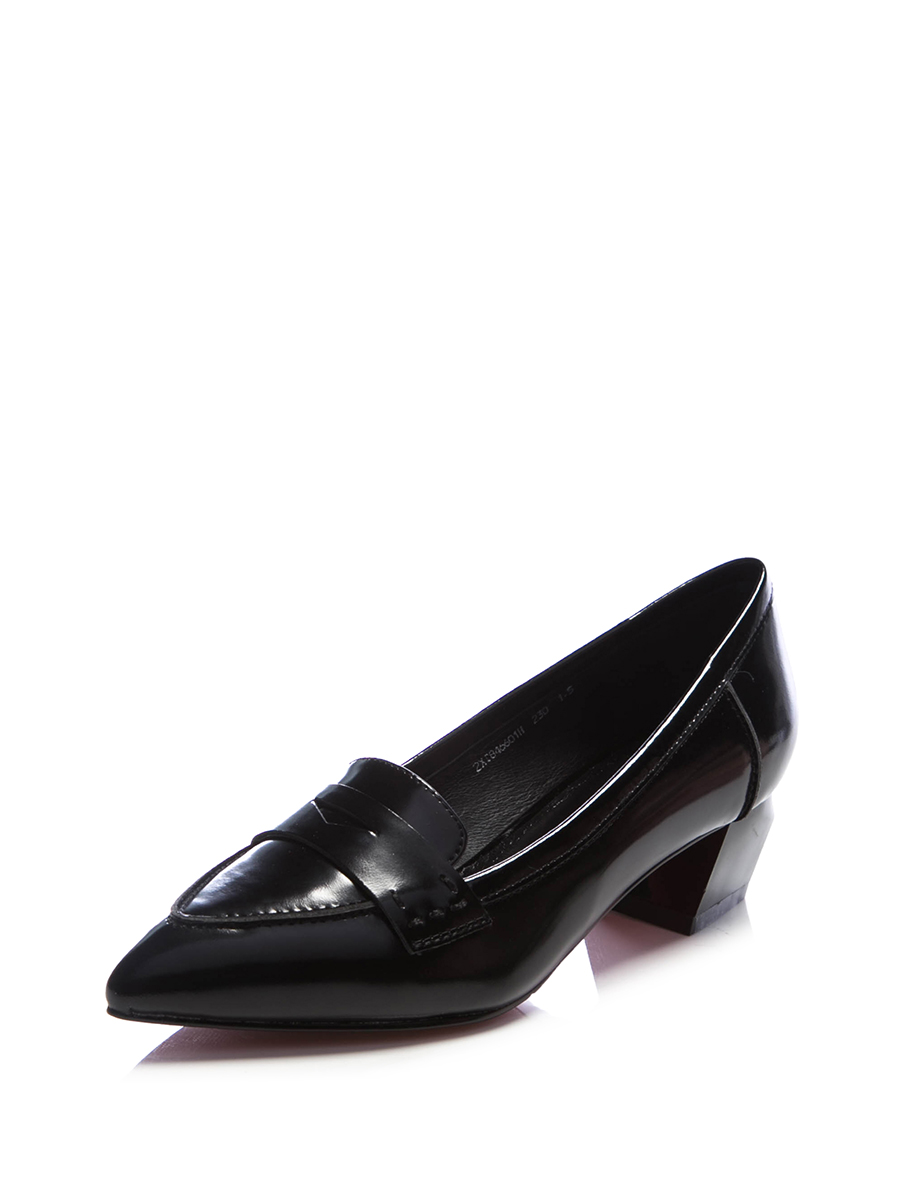 TRANOI|黑色搭带饰尖头粗低跟鞋