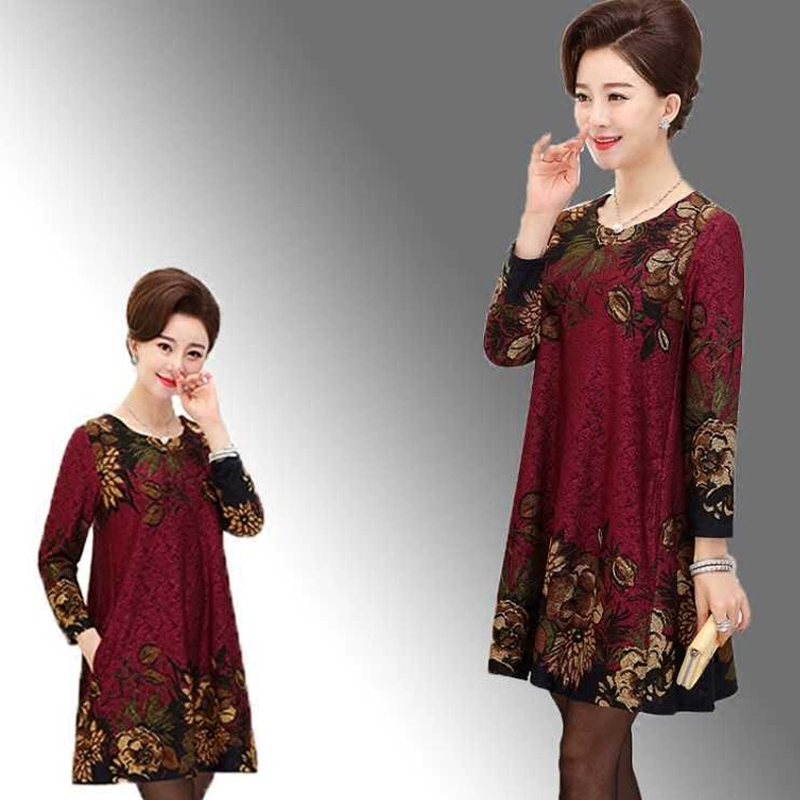 Váy mùa thu mới 2020 váy mẹ béo váy cưới thời trang váy cưới trung niên và phụ nữ cao tuổi áo sơ mi đáy dài trung niên 4050 - váy đầm