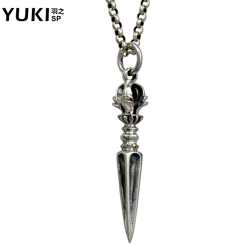 YUKI男士银项链s925银饰品复古泰银降魔杵金刚杵泰银男士挂坠配饰
