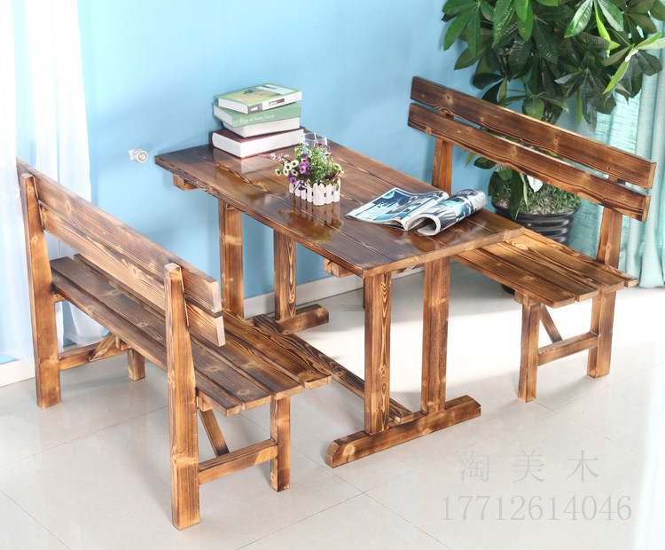 Customized solid wooden table chair rectangular table bench backchair Backchair Backroom Barbeck Restaurant Outdoor courtyard park chair