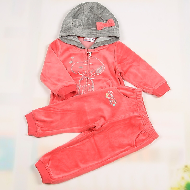 史努比童装正品snoopybaby春秋季女童针织连帽长裤套装2BW31005