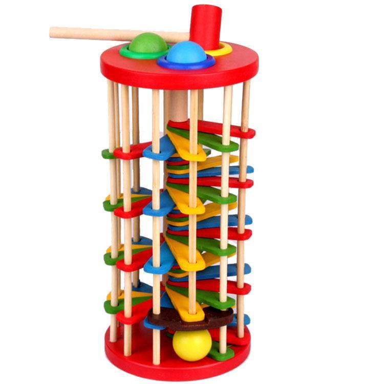 Children Watch Falling Body Science Enlightenment Wooden Colorful Knockout down Toys Baby Color Cognition Downball Game