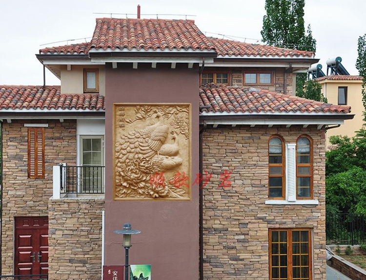 Shunxin Sandstone Home Hotel Hang Painting Reliefs Sandstone Solid Wall Painting Hall Bar with Painted Brocade Embroidered front Ching