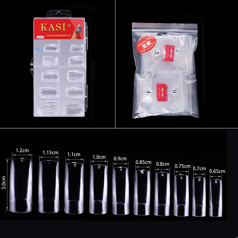 KaSi美甲半贴透明无痕延长甲片假指甲贴片 可剪短款甲片100/500片