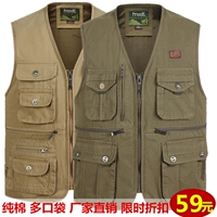 Ngoài trời chụp ảnh giải trí vest cotton vải phóng viên trung niên vest vai câu cá nhiều túi kích thước lớn vest lỏng khoác vest nữ