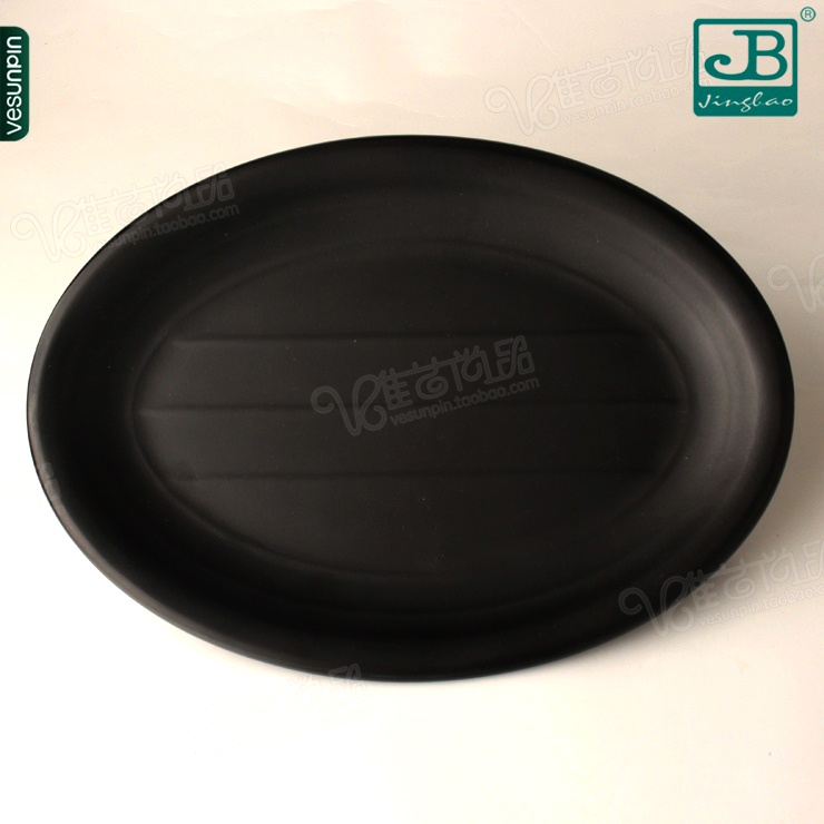 Carabao Day Style Cutlery Hotel Melamine Plate Black Imitation Porcelain Waist Disc Large Dish Fish Pan Oval B412 