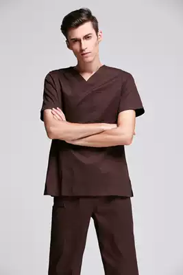 A Top men's V-collar classic Hospital clinic wash suit set physician nurse short sleeve scrubs work clothes