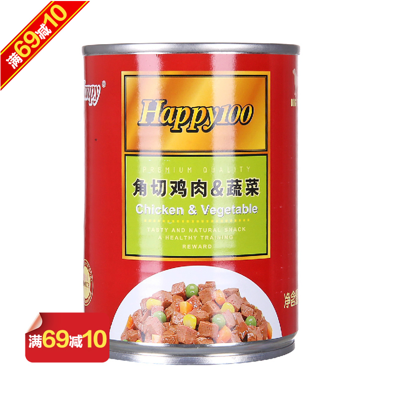 波奇网狗零食顽皮happy100角切鸡肉蔬菜湿粮罐头375g狗湿粮狗零食