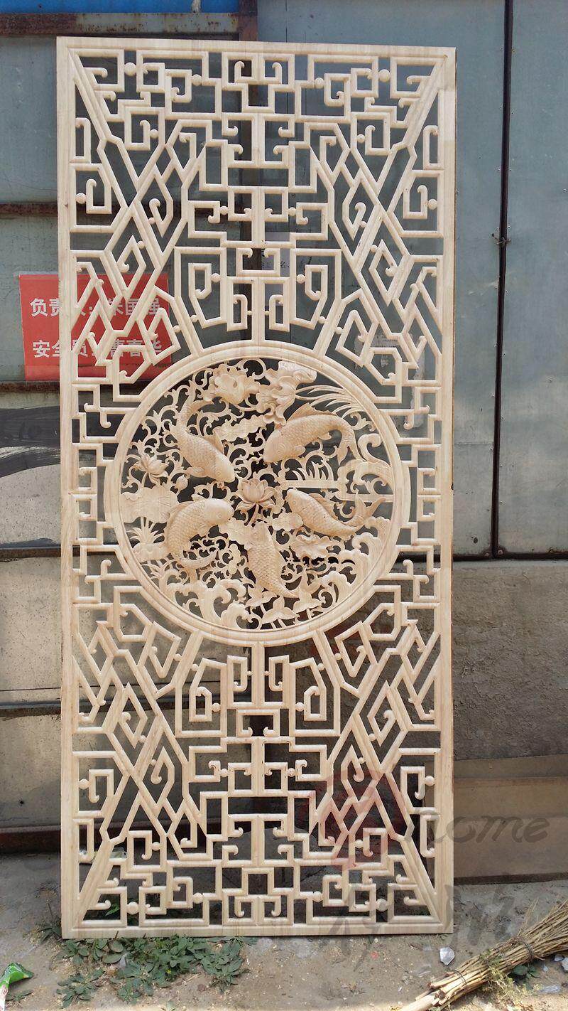 Dongyang woodcarving Chinese style antique hollow elm lattice screen partition solid wood doors and windows background wall custom