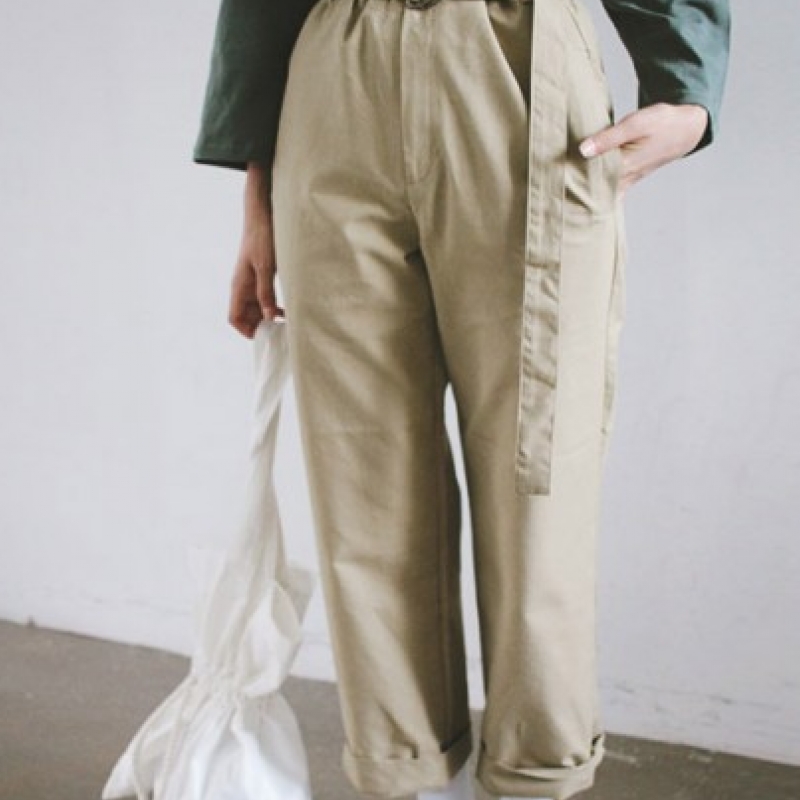韩国stylenanda官方正品 基本款腰带休闲裤-米色