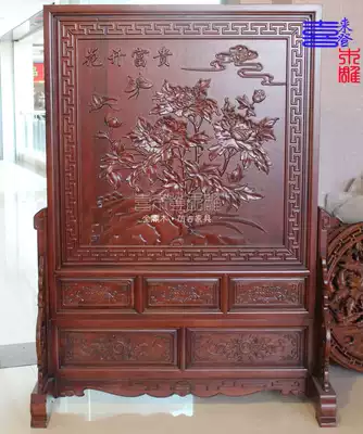 Flower rich screen Dongyang wood carving solid wood vertical floor-to-ceiling screen seat screen Living room Chinese entrance partition