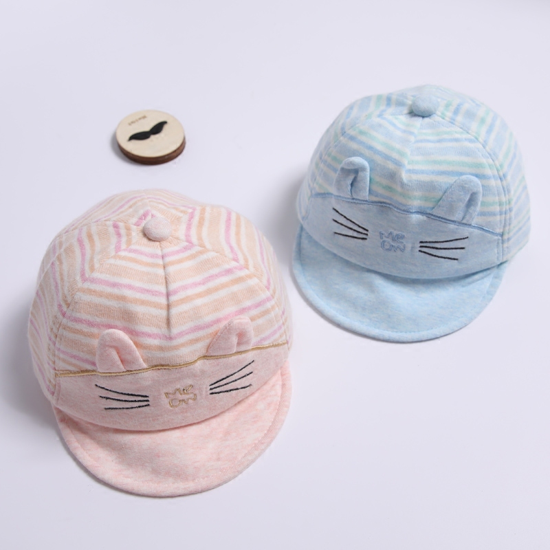 Spring and autumn pure cotton female baby peaked cap 0-1 years old thin baby hat 3-6-12 months soft-brimmed sun hat