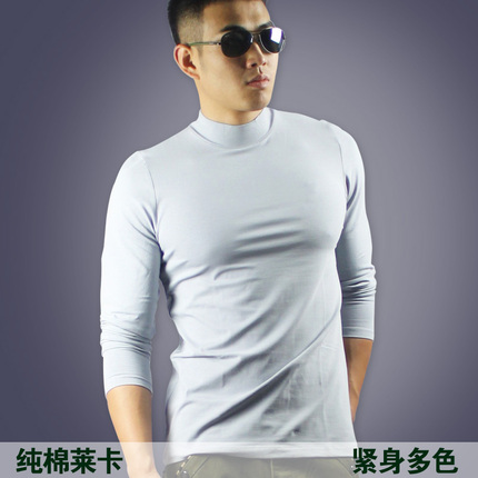 男士高领打底衫紧身长袖T恤 男款韩版潮半高领修身型纯棉纯色体恤