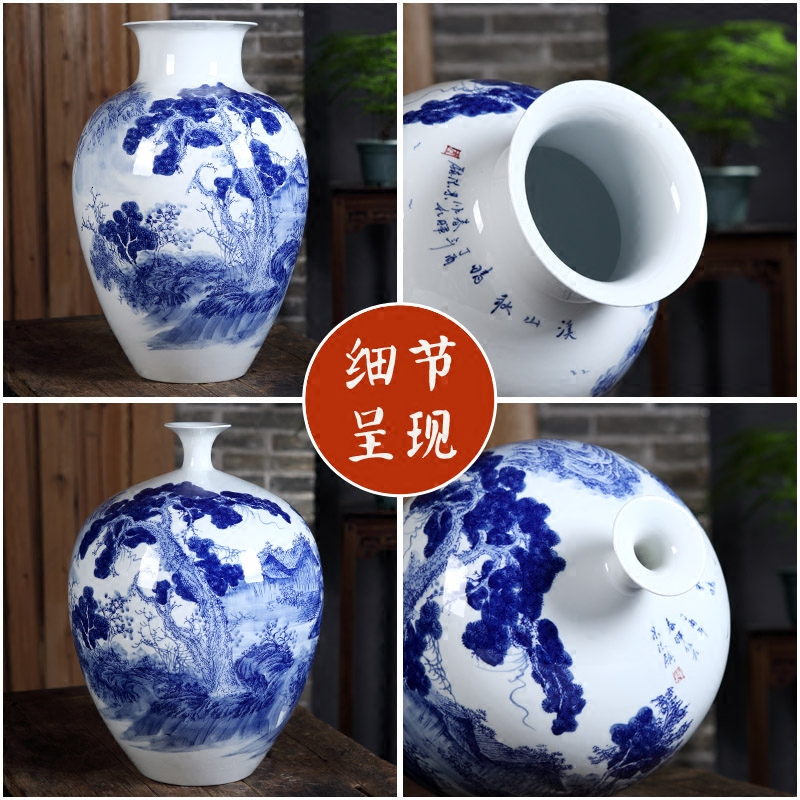 Jingdezhen ceramics hand blue and white porcelain vase furnishing articles and large new Chinese style home sitting room adornment