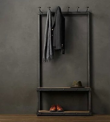 American retro door hall floor clothes hat rack creative iron art solid wood multilayer changing shoes rack hanging clothes hanger integrated hanging bag frame