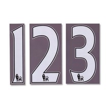 The Premier League used velvet in the 2007-13 season and gel jersey numbers (multi-color) in the 2013-17 season.