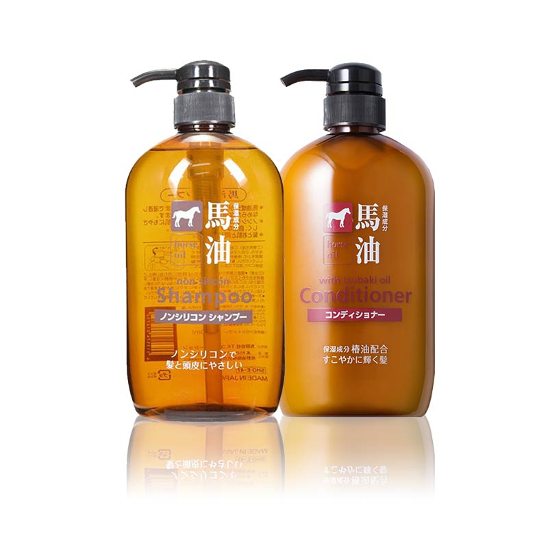 保税区闪送 熊野油脂KUMANO无硅弱酸性马油洗发水护发素套装600ml