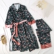 Đồ ngủ cotton nữ mùa thu và mùa đông đôi áo choàng nam hai mảnh hoa cộng với dịch vụ nhà dài phù hợp với Nhật Bản đồ bộ quần ống rộng mặc nhà Bộ Pajama