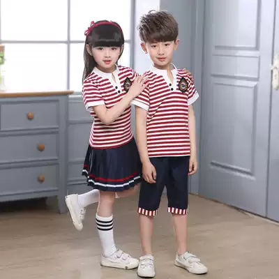Kindergarten teacher garden clothes Summer short-sleeved sportswear Children's class clothes pure cotton suit primary school school uniforms summer clothes red