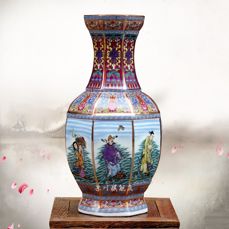 Jingdezhen ceramic famille rose colored enamel sea big vase household furnishing articles landing craft ornaments sitting room