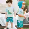 Korean version of the toddler children's swimsuit dinosaur two-piece boy 1-8 years old cute cartoon boxers sunscreen swimming cap set