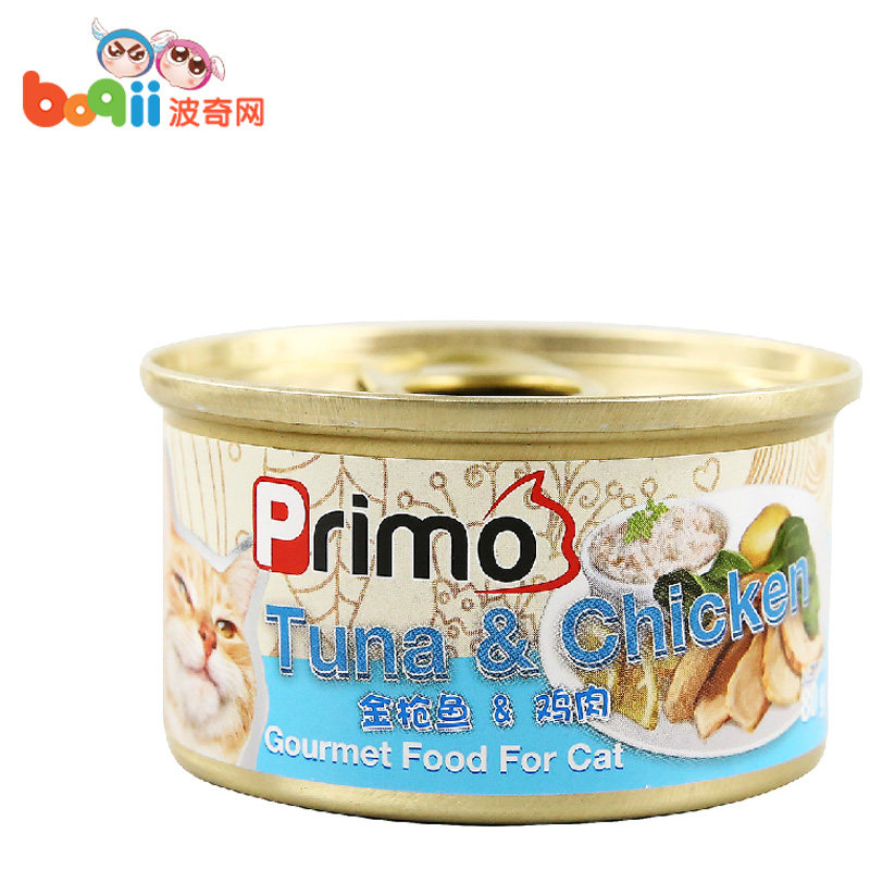 宠物猫零食PRIMO 高汤低脂系列白身金枪鱼+鸡肉猫罐头80g 猫湿粮