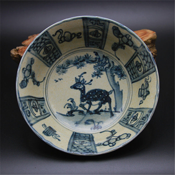Ming Dynasty Blue and White Deer Porcelain Bowl Jingdezhen Old Goods 