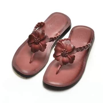 【Ameber】小槿花小气垫手工小牛皮夹脚凉鞋酒红台湾官网直邮进口