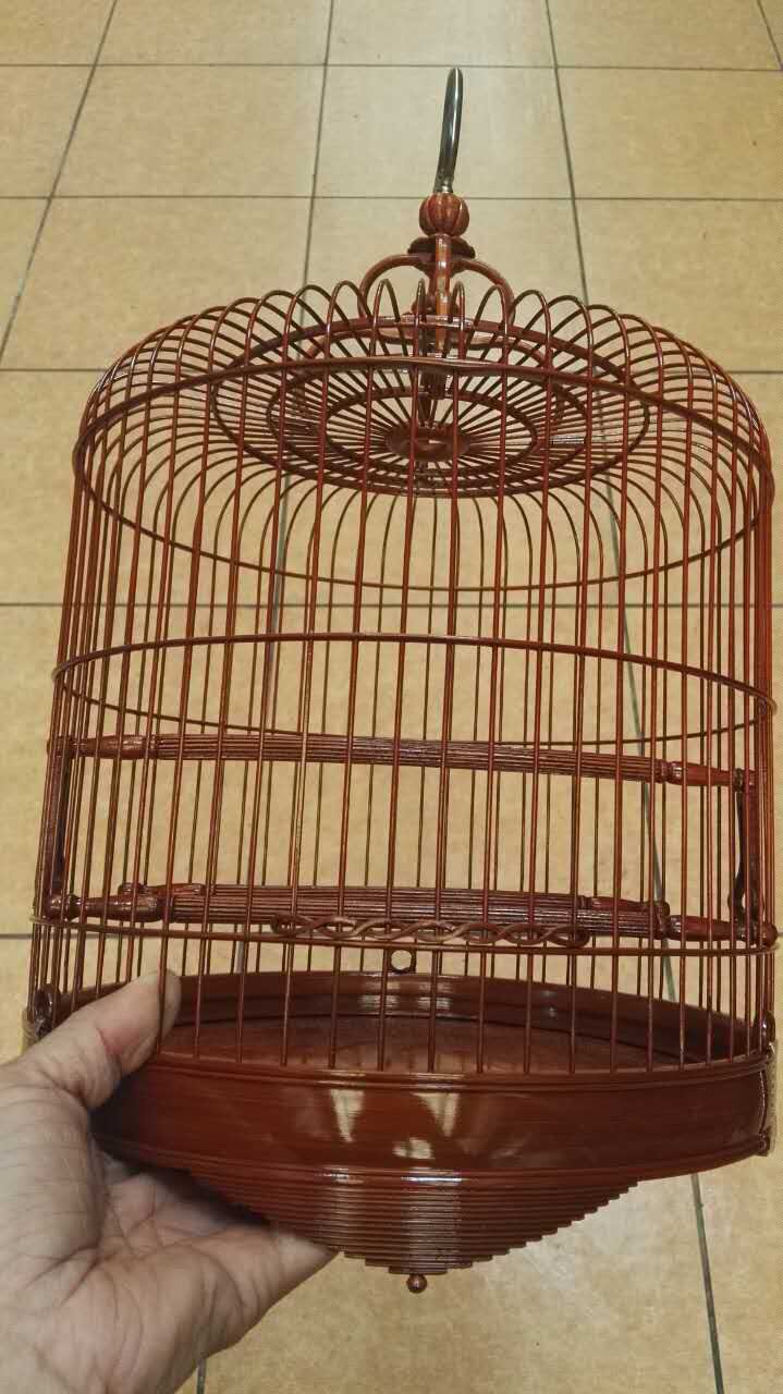 廣東精緻竹質漆鳥籠深色圓頂64支竹腳防逃設計鳥籠