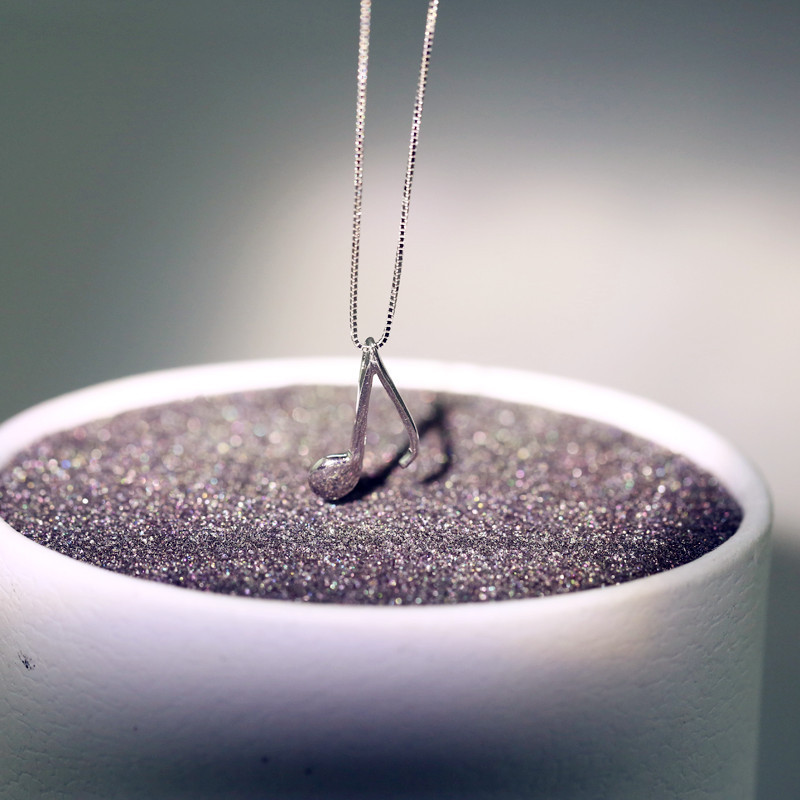 Korean Fashion Jewelry Music Note 925 Sterling Silver Necklace Clavicle Chain