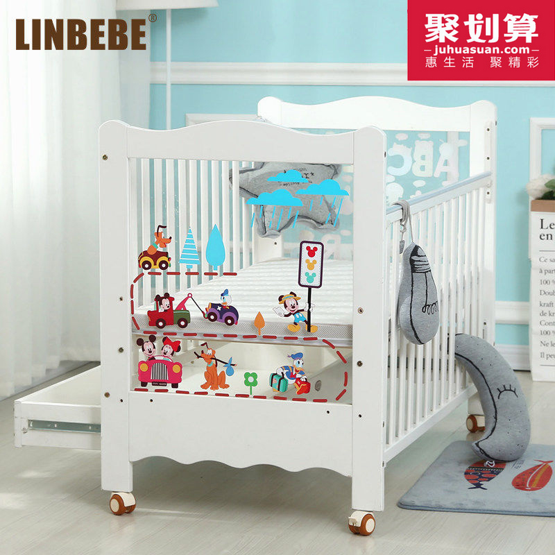 霖贝儿婴儿床实木欧式游戏床环保漆多功能宝宝床白色童床