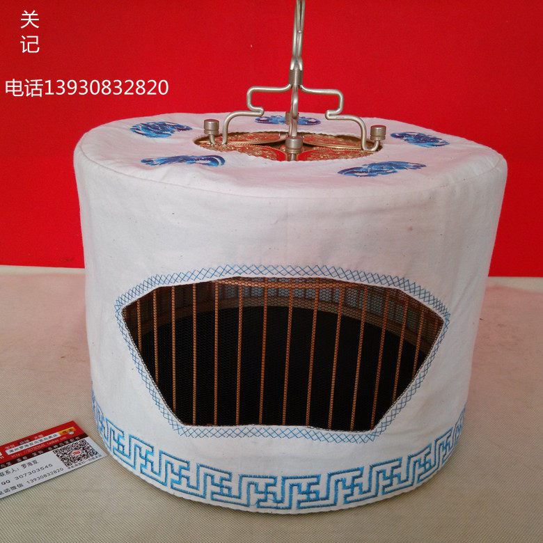 Guan Kee White Embroidered Blue Line Sector Open Window Handmade Bamboo Bird Cage Cage Cloakozhou Yellow White Red Copper Hook Cover Plate Accessories