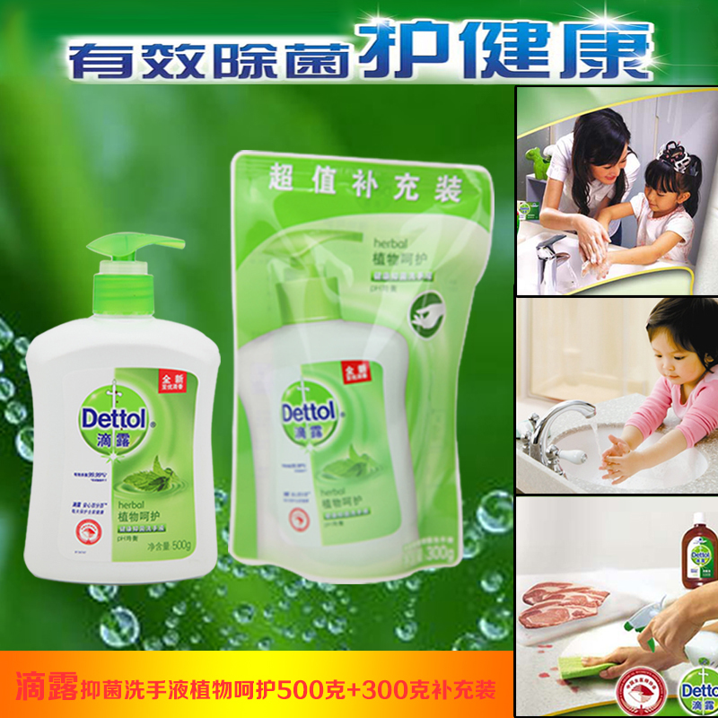 【买2减4】滴露健康抑菌洗手液植物呵护清洁卫生500g送300g补充装