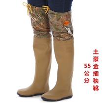 Spring and summer new transplanting shoes high tube mens and womens soft-soled transplanting boots waterproof rice field boots non-slip wader long tube rain shoes