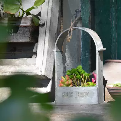 Wooden flowerpot succulents European style American country solid wood retro old hanging flowerpot flower basket hanging basket