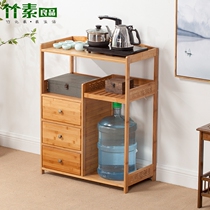 Side cabinet solid wood tea cabinet simple living room kung fu tea table tea table mobile coffee table office bucket rack